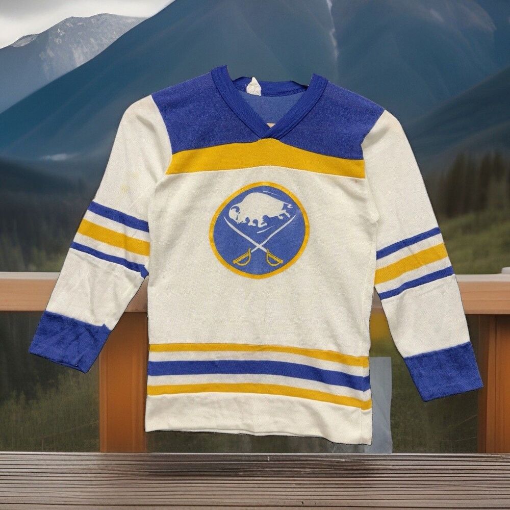Vintage 70s 80s Buffalo Sabres NHL Hockey Jersey Boys Medium (14Wx21L) RARE HTF